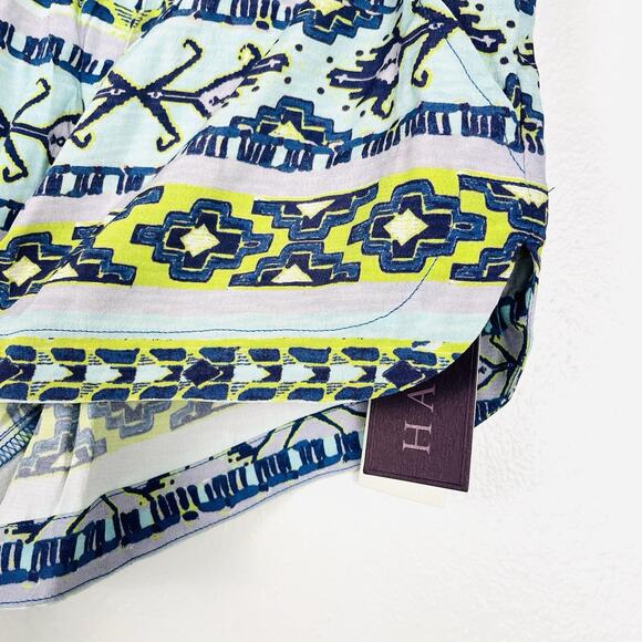 NWT Hale Bob Printed Blue Green Smocked Drawstring Elastic Waist Shorts Large - Picture 3 of 6
